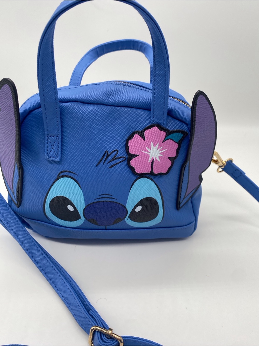 Disney Blue Stitch Crossbody Bag with Pink Flower Accent